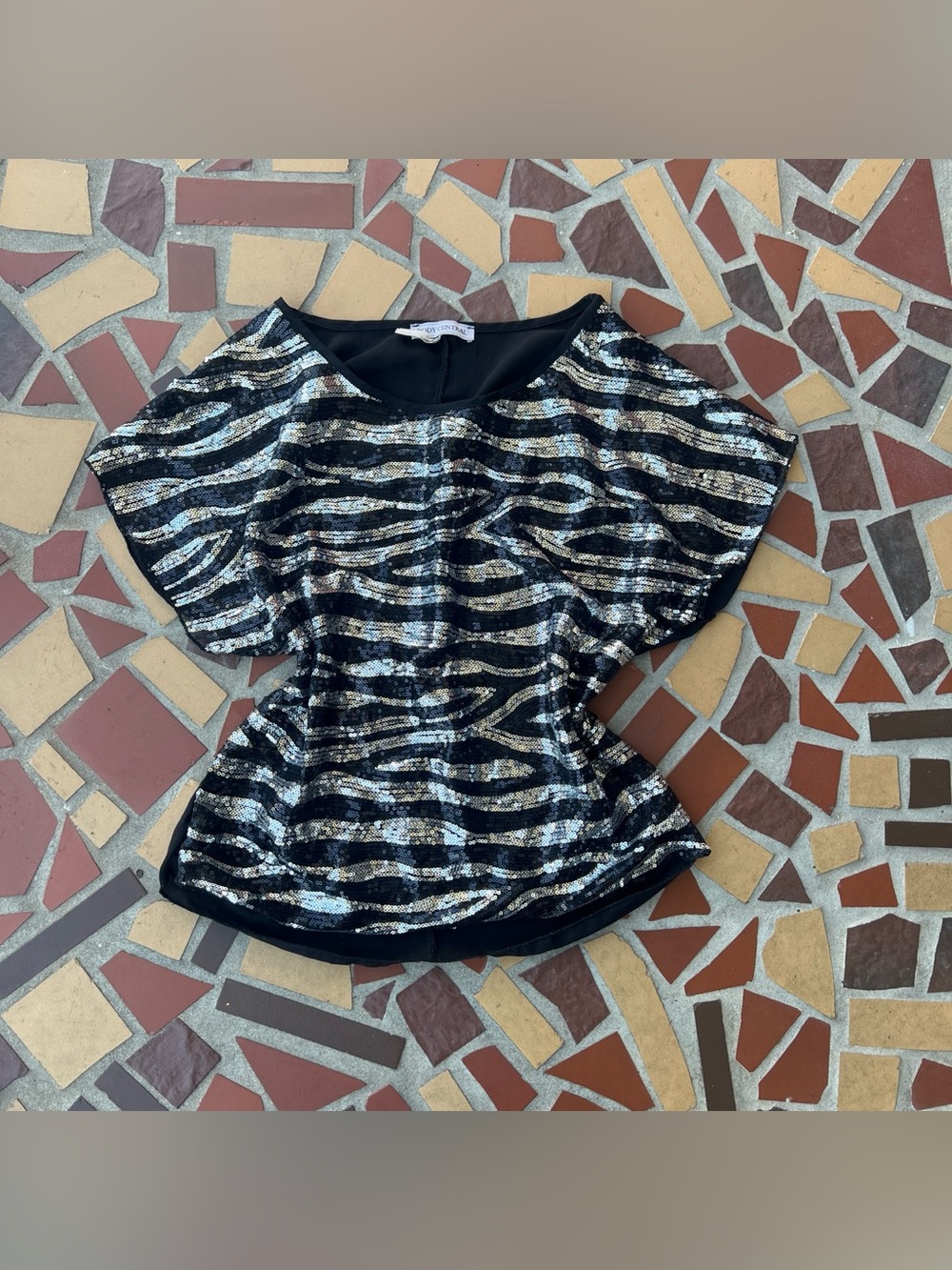 Body Central Black & Silver Zebra Print Sequins